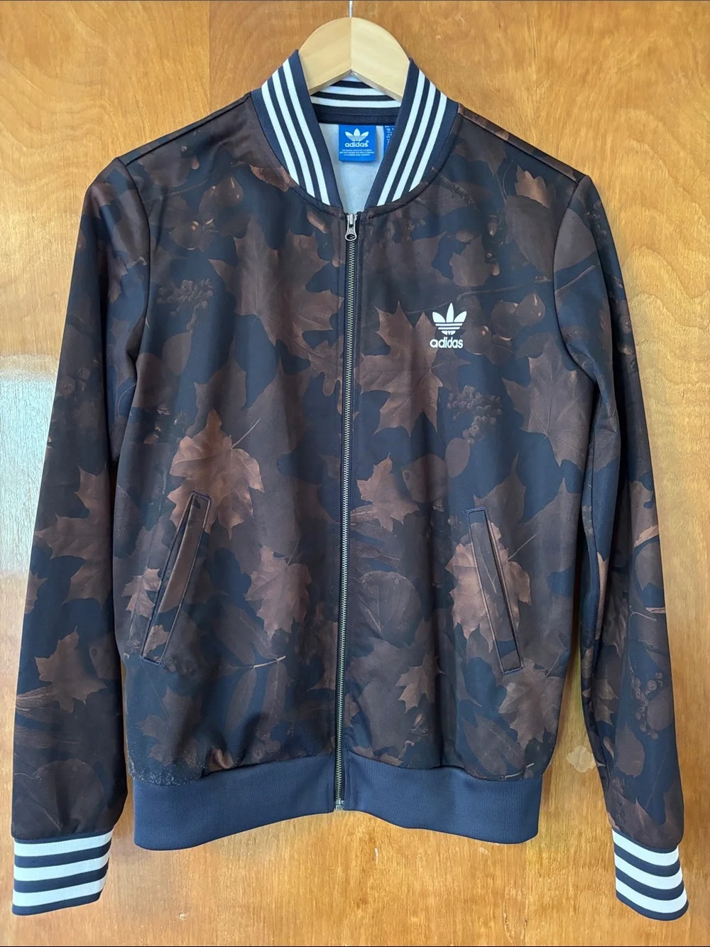adidas Men’s Brown Leaf-Print Bomber Jacket